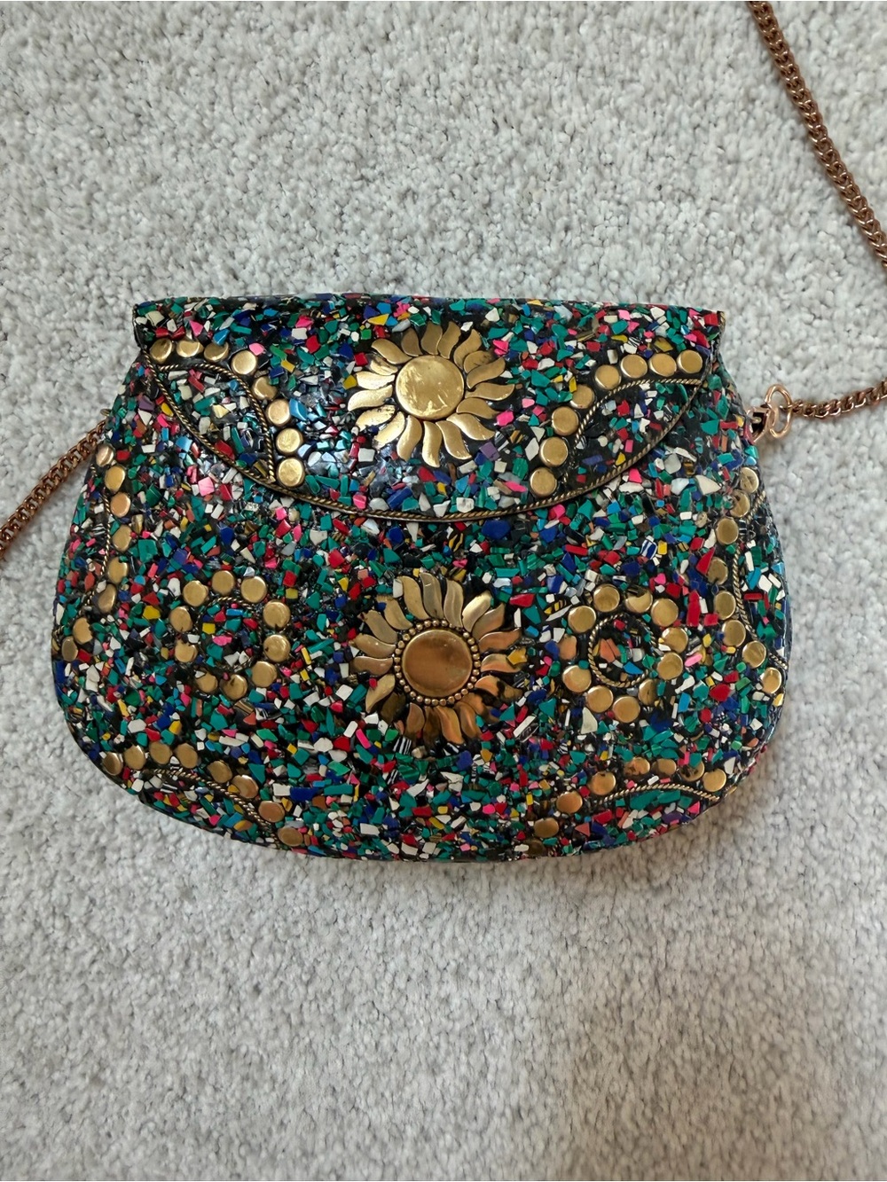 Multicolor Mosaic Floral Embellished Crossbody Bag